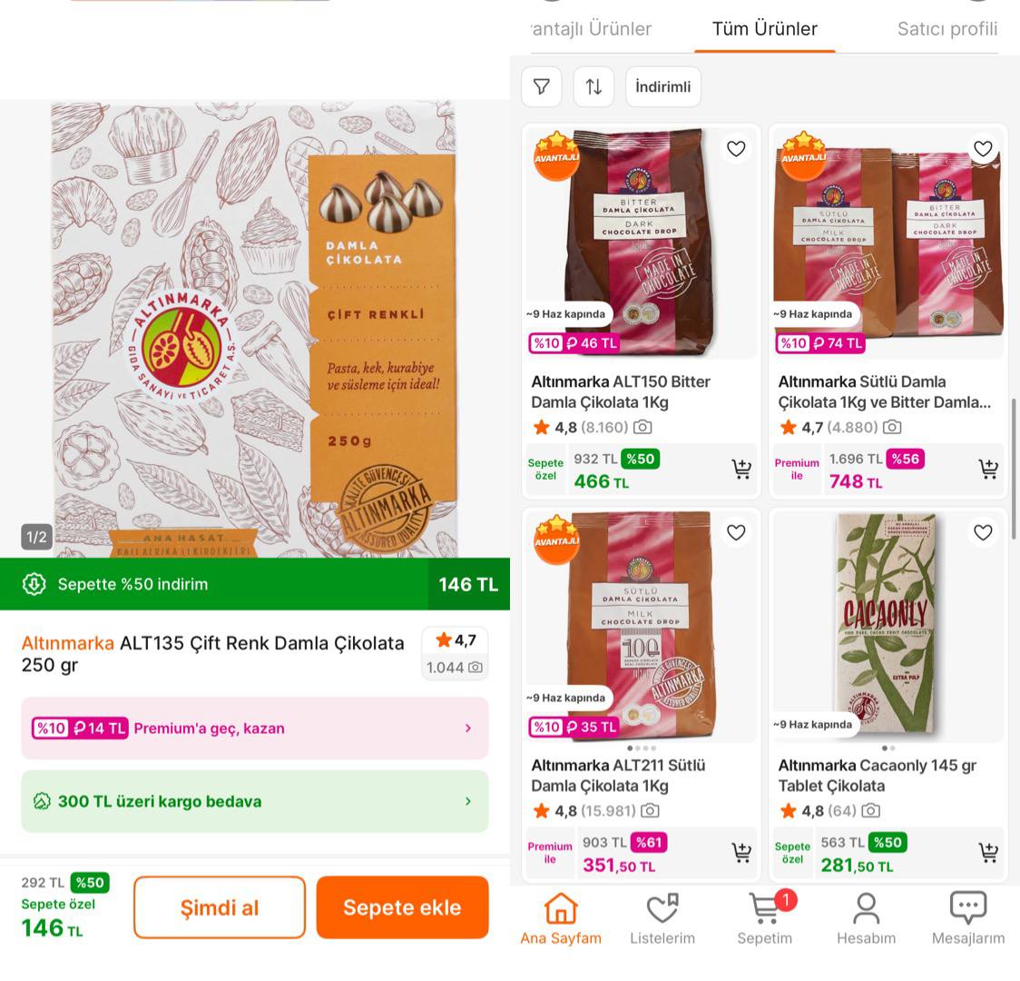 Altınmarka Çift Renk Damla Çikolata 250Gr 146TL - Piyasası 199TL+ - Görsel 1