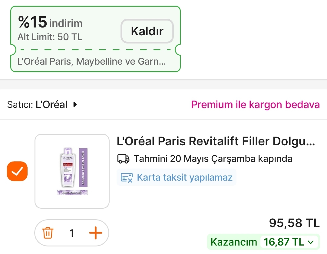 L'oreal dolgunlaştırıcı tonik sepette 95 TL - Görsel 1