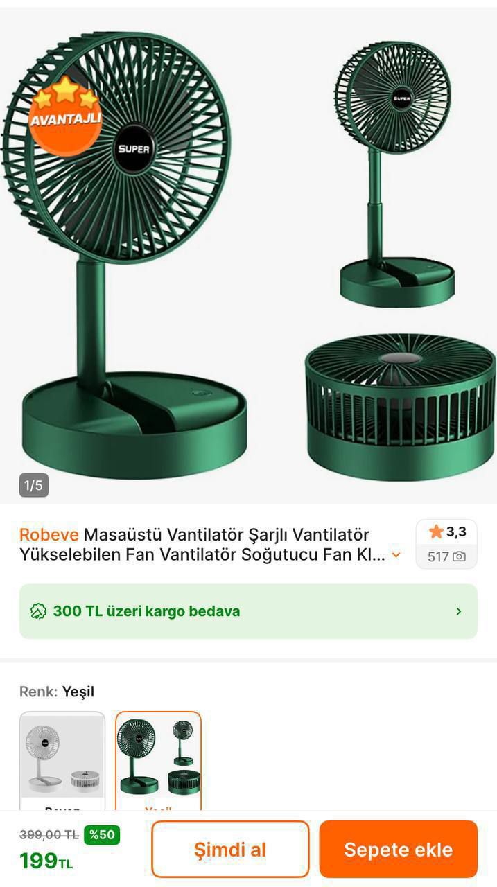 Robeve Masaüstü Şarjlı Vantilatör 199 TL’ye Düştü - Görsel 1