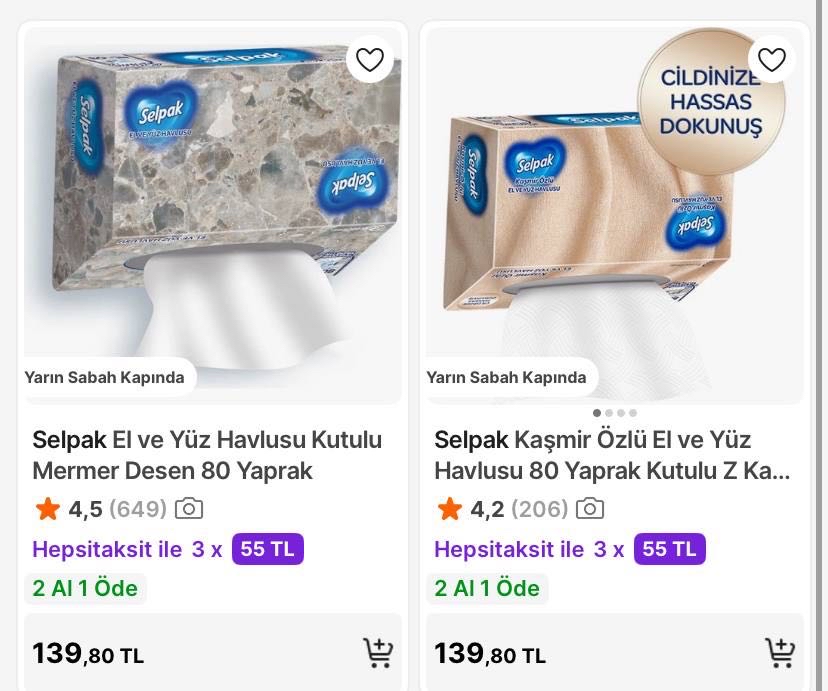 Selpak El Ve Yüz Havludu 2’li Alımda  69TL