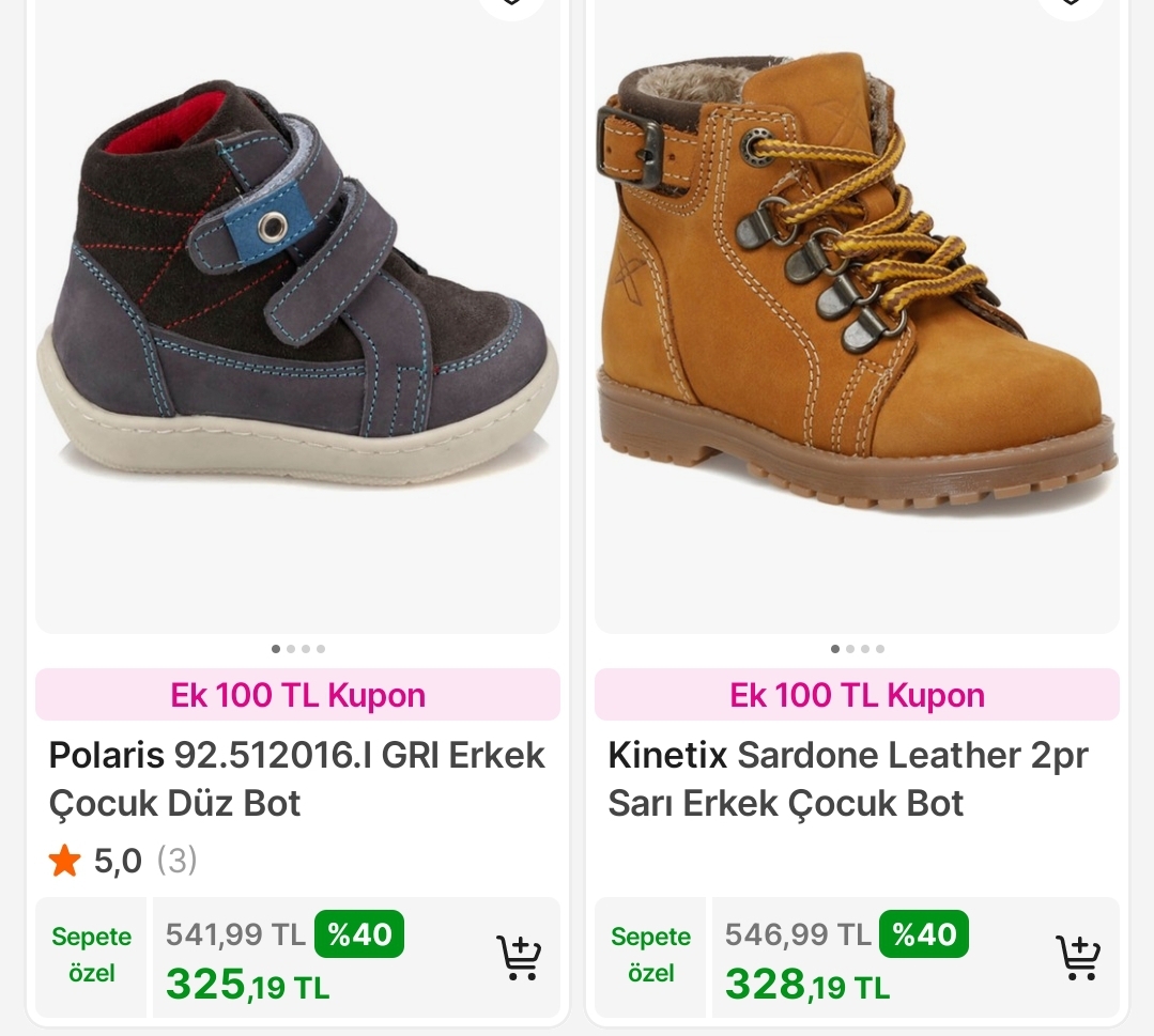 Koşş Flo Alt limitsiz 100 TL kupon var Çocuk bot 228 TL - Görsel 1