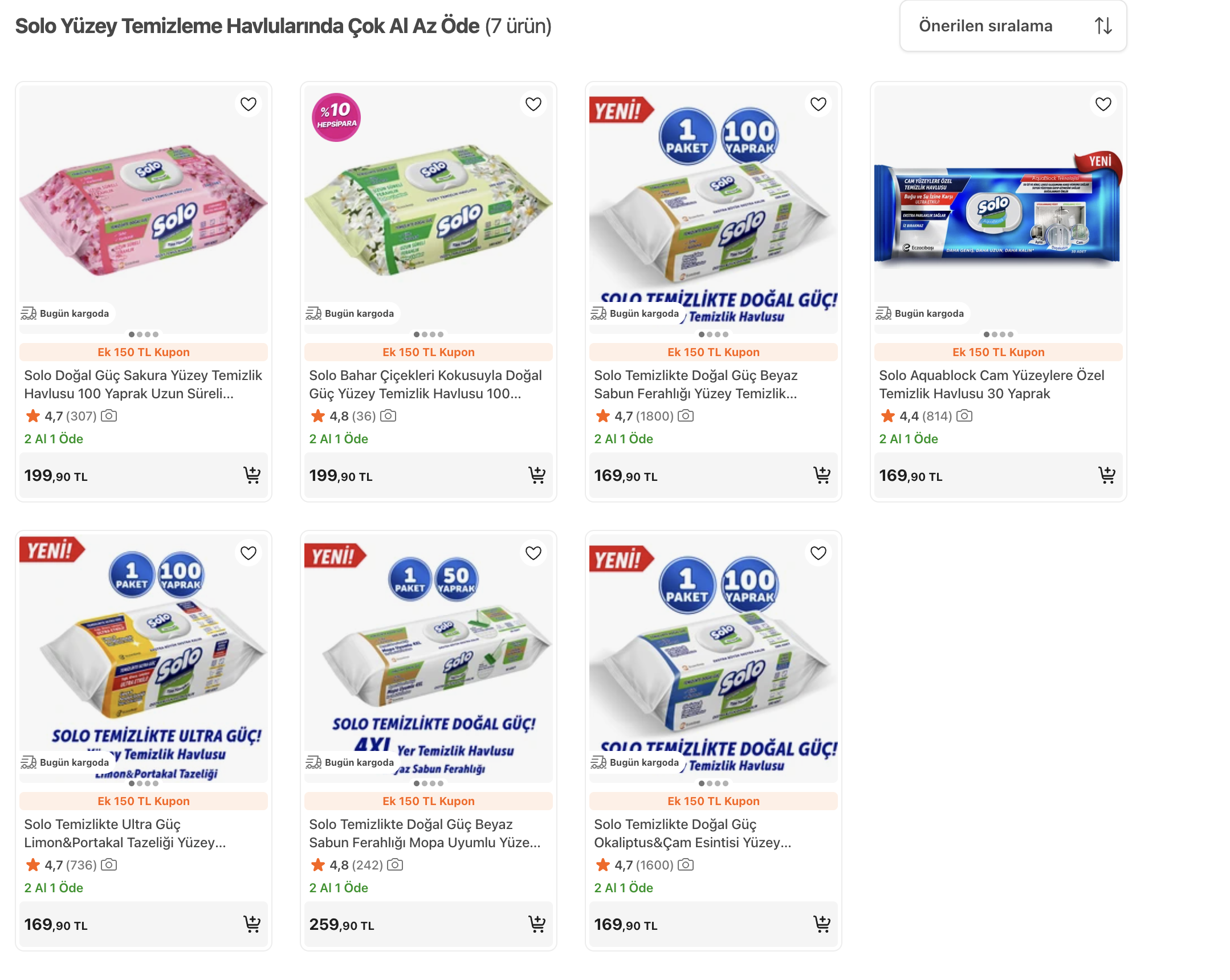Solo yüzey temizlik 2 al 1 öde +  150/30TL indirim kodu - Görsel 1