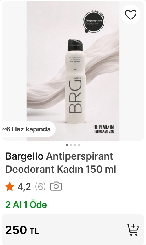 Bargello deodorantlar 2 al 1 öde ile 125 TL - Görsel 1
