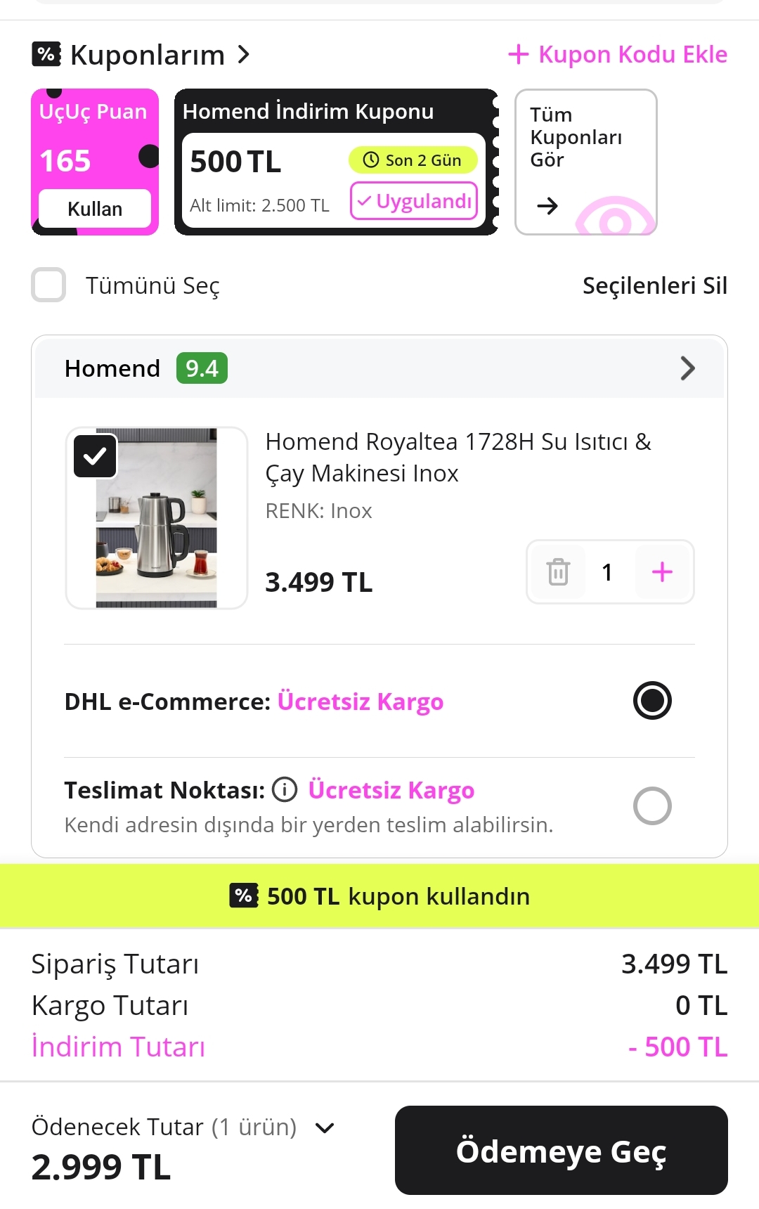 HOMEN500 Kodu Homend Ürünlerinde 2500₺ ve Üzerine 500₺ İndirim e