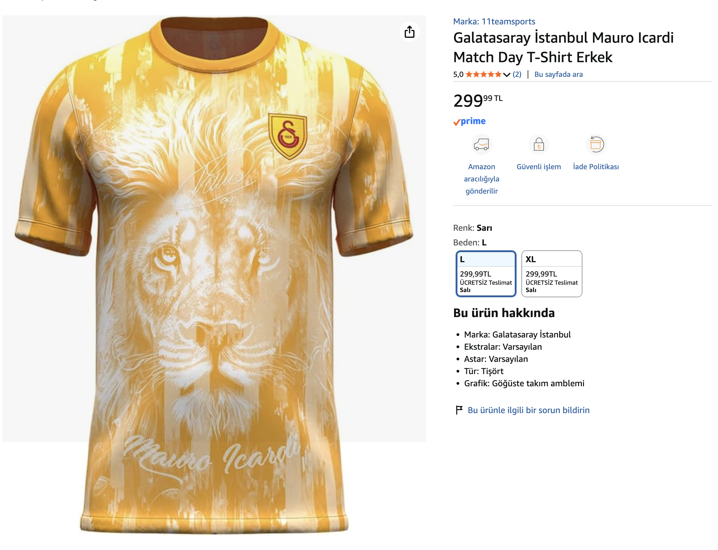 Amazon: Galatasaray Mauro Icardi T-Shirt Erkek 299TL L-XL - Görsel 2