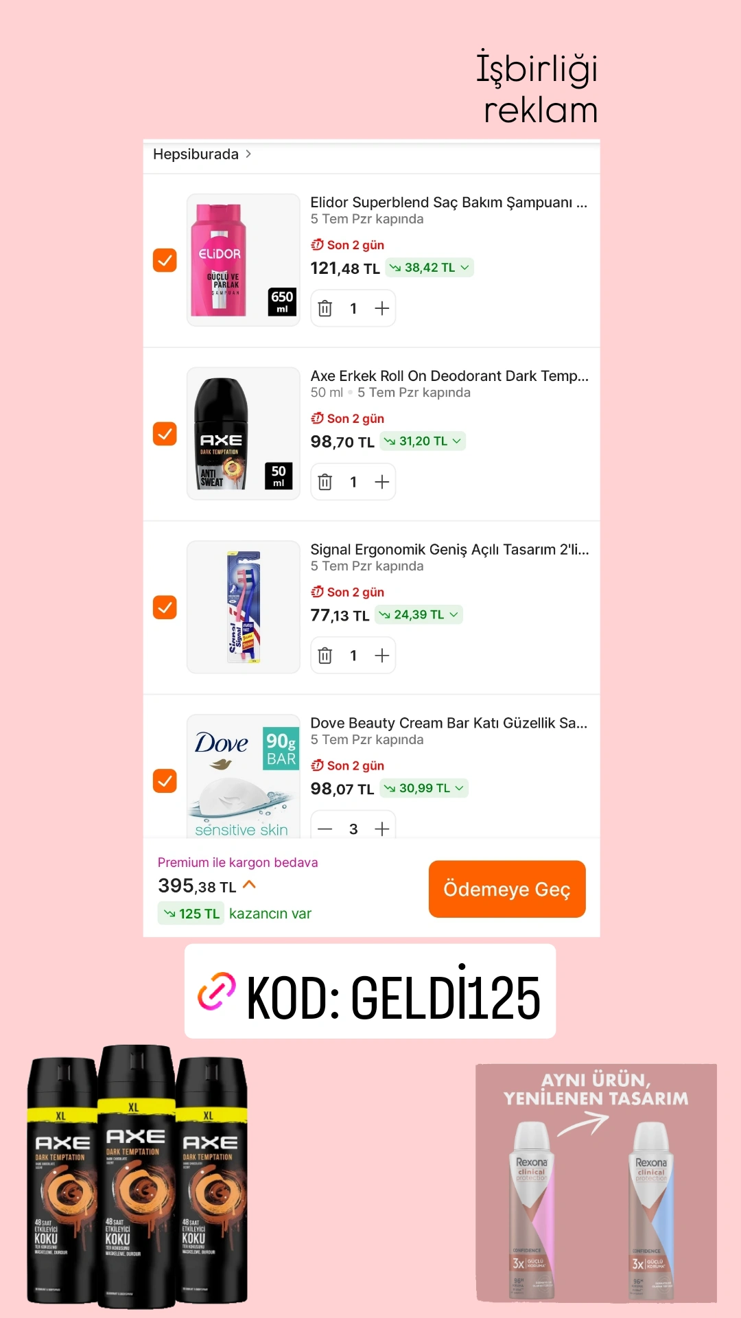 Hepsiburada unilever ürünlerinde geçerli 500/125 TL indirim kodu: GELDİ125 - Görsel 1