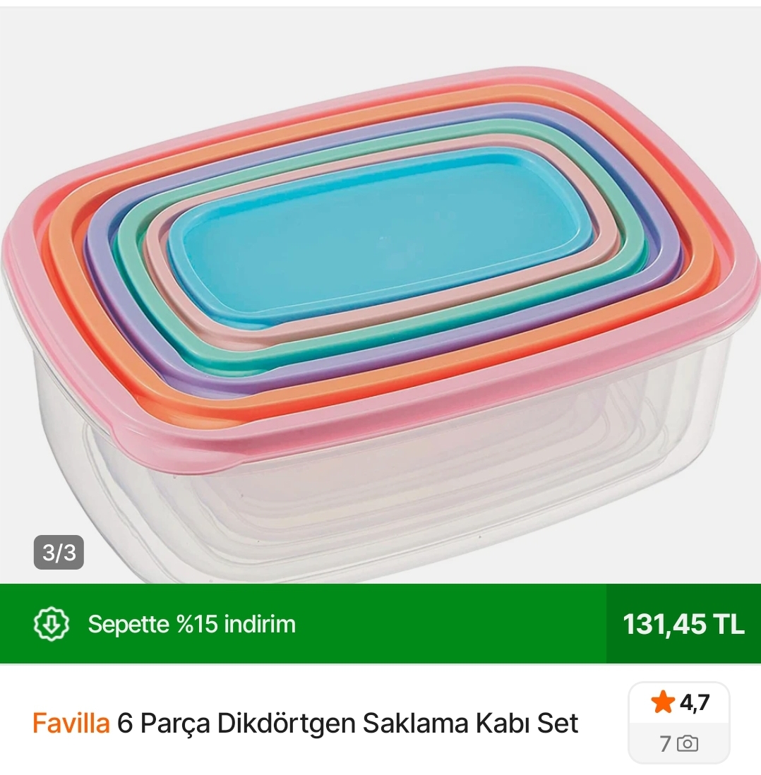 🔥 6'lı dikdörtgen saklama kabı 131 TL - Görsel 1