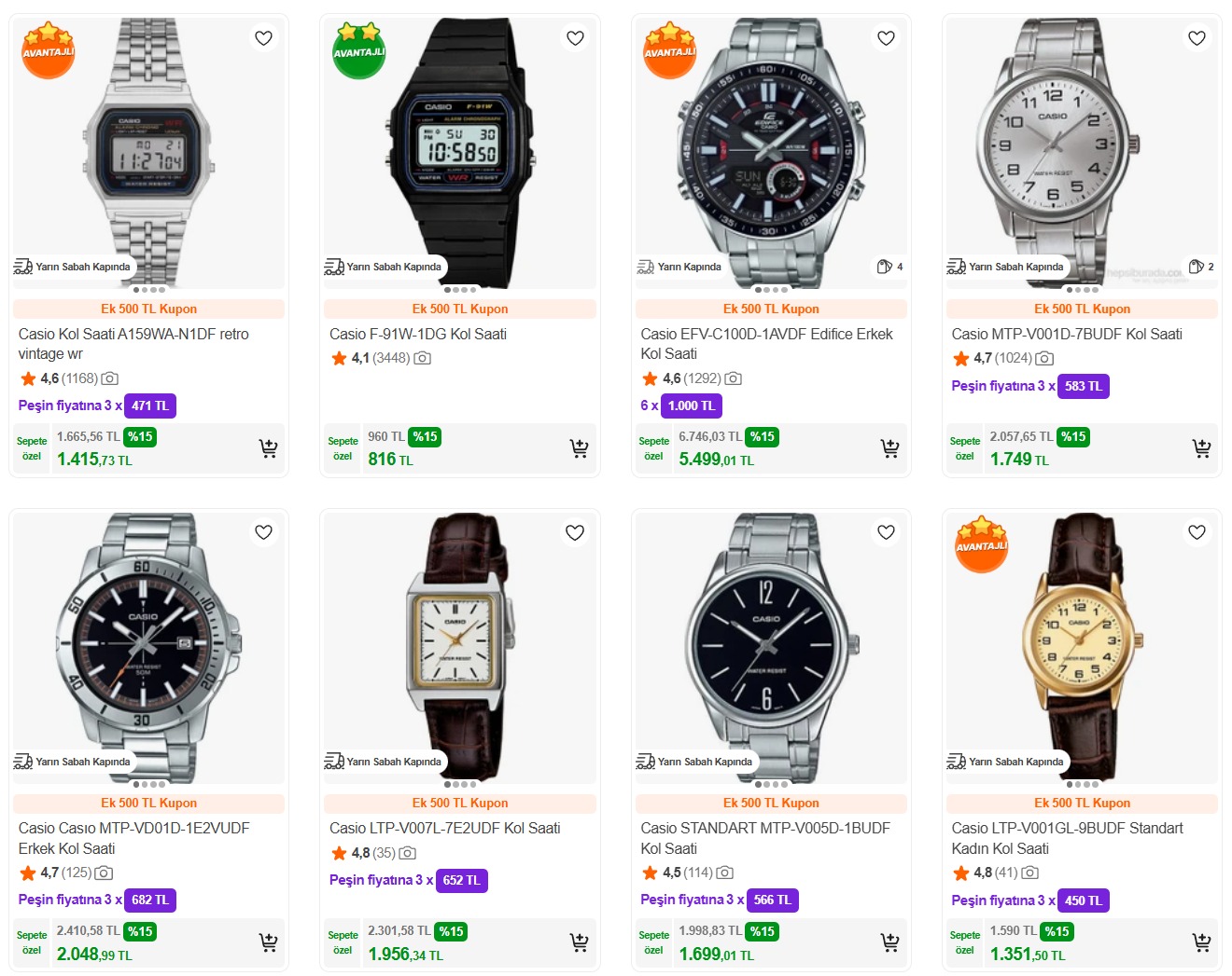 Casio saatlerde 1000/250 TL  1500/500 TL indirim kuponu