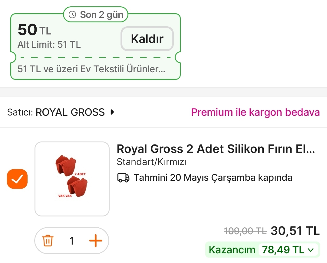 Royal Gross 2 adet silikon fırın eldiveni 30 TL (80 TL olanı sepete ekleyin) - Görsel 1