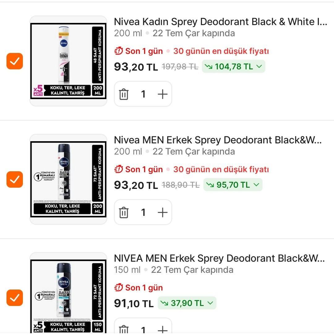 nivea 200mL Büyük Boy Deodorantlar 93TL'ye Geliyor .  Farklı Çeşitler Linkte Ekli - Görsel 1
