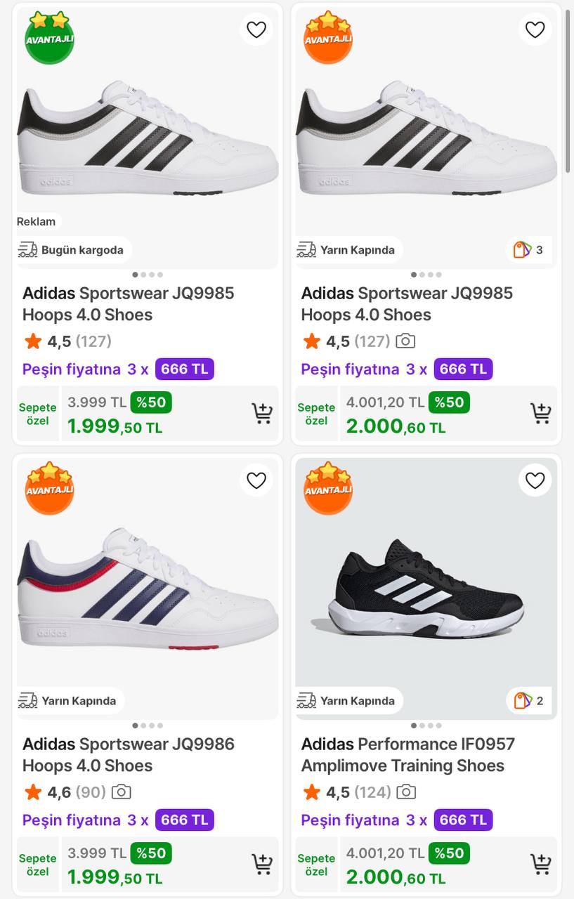 Adidas Sportswear Hoops Shoes 1.999TL’ye Düştü - Adidas Ürünlerinde Sepette %50 İndirim Aktif - Görsel 1