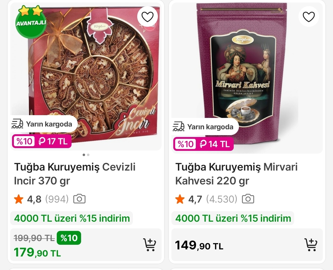 Tuğba Kuruyemiş cevizli incir 163 TL