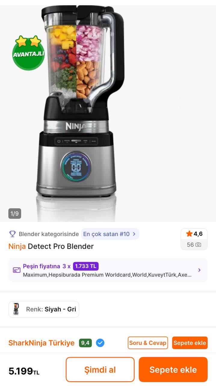 Ninja Detect Pro Blender 

✅5.199TL’ye Düştü - Piyasası 5.771TL+