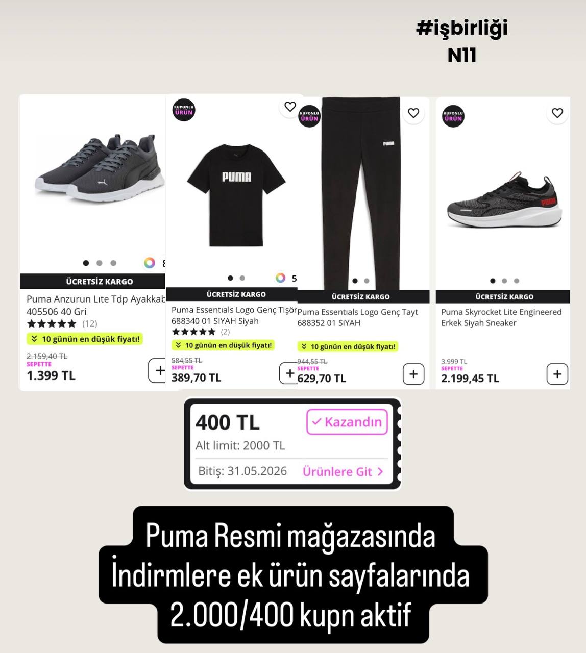 Puma Resmi mağazasında indirimlere ek 2.000/400 kupon ürün sayfalarında başlığın az altında - Görsel 1
