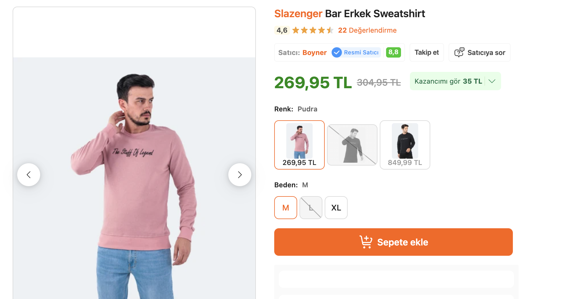 Hepsiburada: Slazenger Bar Erkek Sweatshirt 269TL M ve XL - Görsel 2
