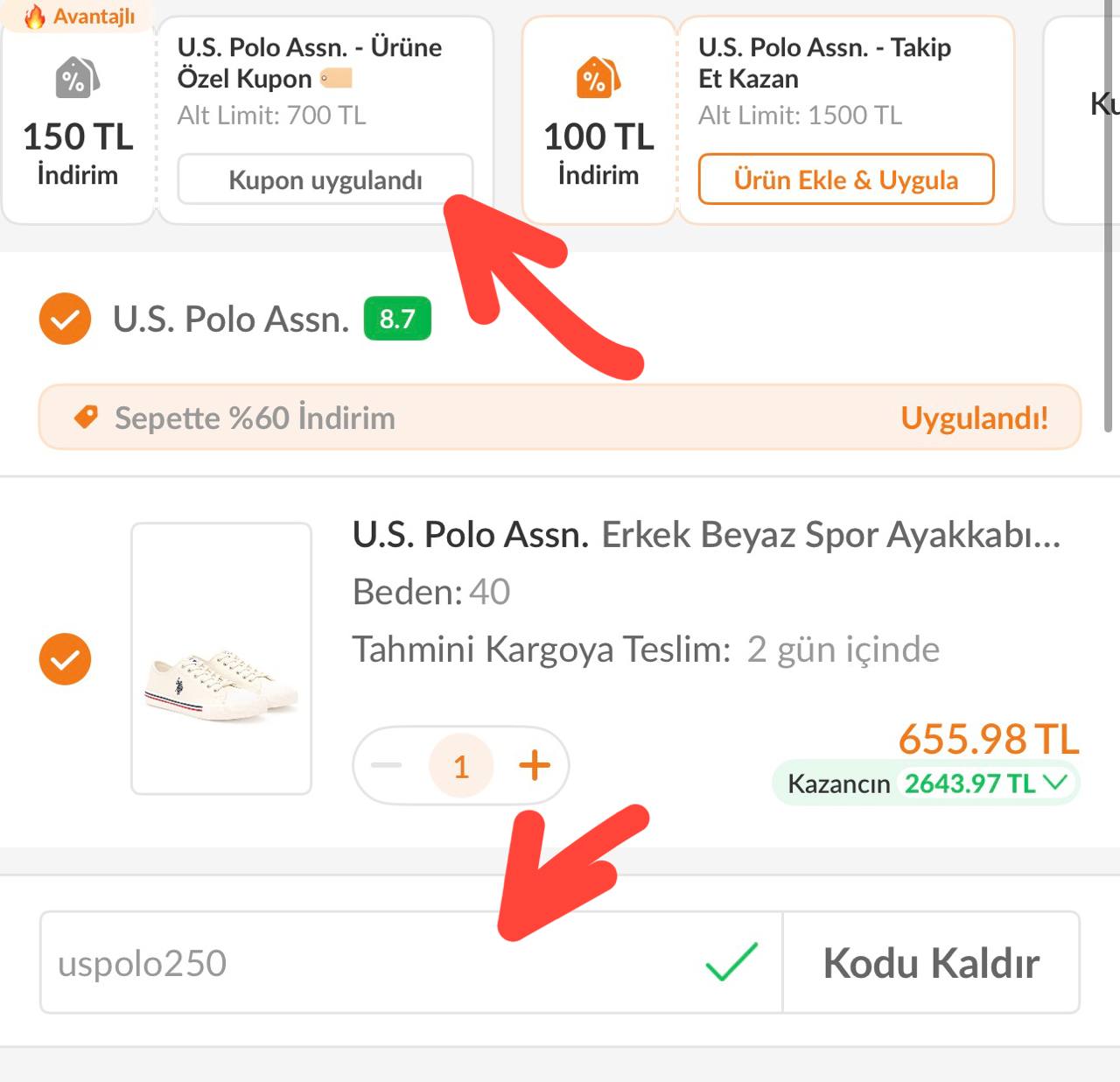 Trendyol U.S. polo Assn 1.000/400 indirim kodu geldi - Görsel 1
