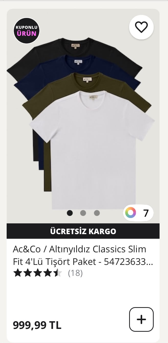 Altınyıldız 4’lü tişört ürün altında ki 300 kuponla 699₺ - Görsel 1