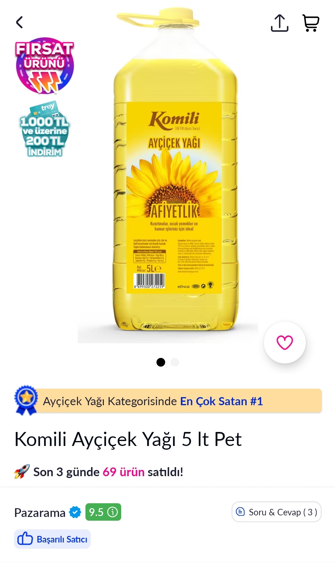 Koşş Komili Ayçiçek Yağı 5 Litre 339 TL - Görsel 1