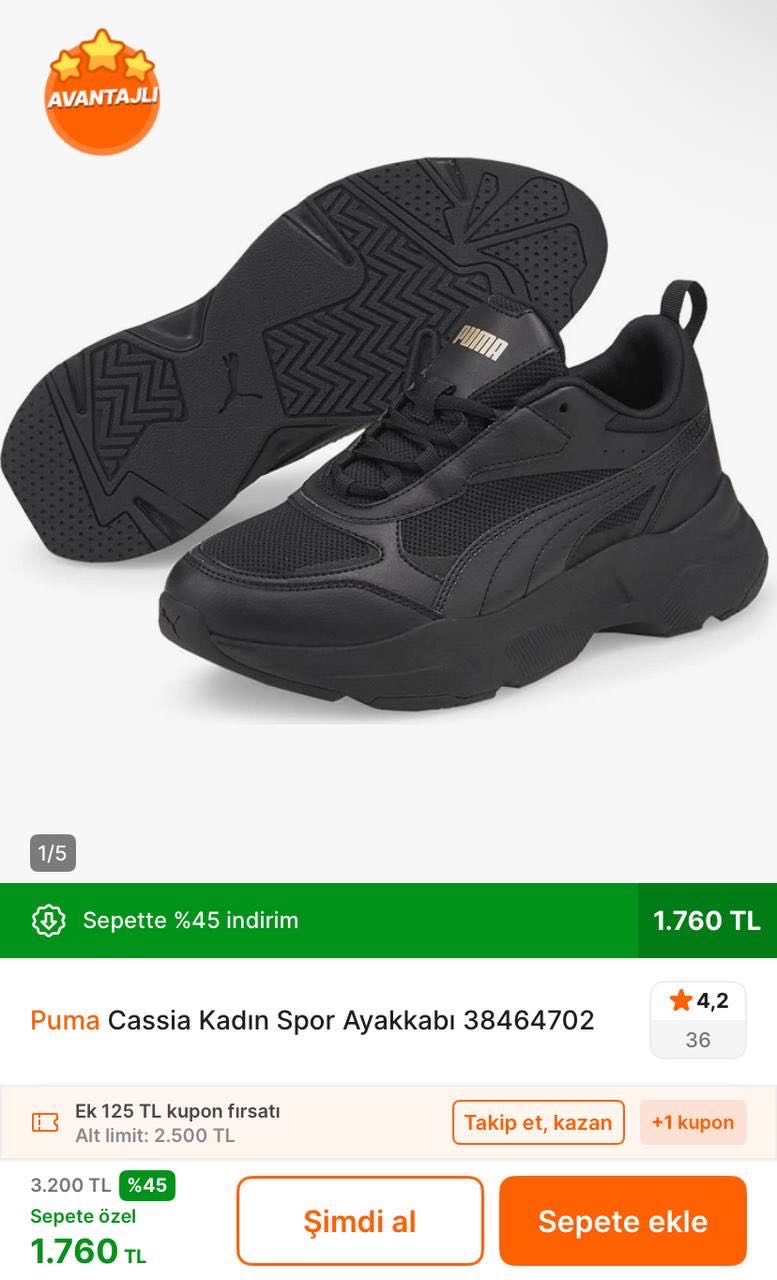 🔥Puma Cassia Kadın Spor Ayakkabı 

✅1.760TL’ye Düştü - 36/40 Arası Numaralar Stokta