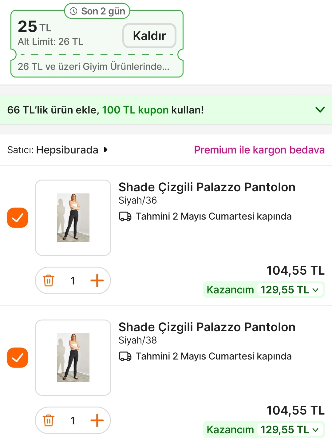 Koşş Giyim ürünleri 2 al 1 öde Montlar 211 TL, Bluzler 35 TL, pantolonlar 104 TLHepsiburada - Görsel 2