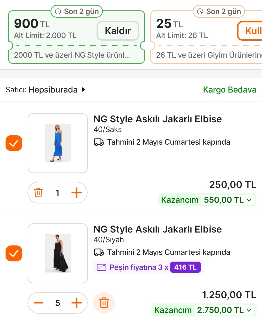 Hepsiburada Giyim 2.000/900 TL kupon geldii - Görsel 1