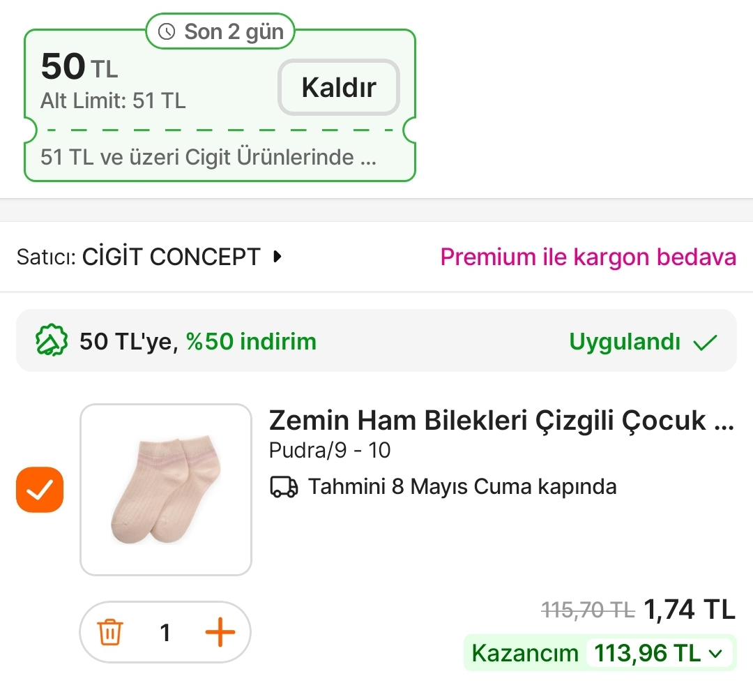 Hepsiburada Cigit Çoraplar 1 TL - Görsel 1