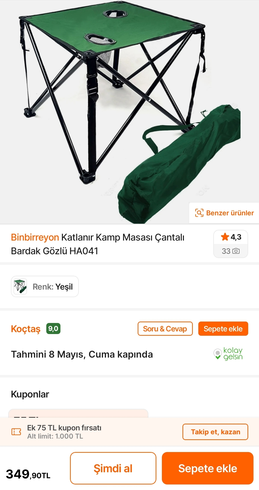 Koşş Koçtaş katlanır kamp masası 349 TL - Görsel 1