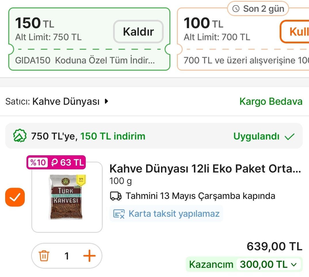 Kahve Dünyası 1.200 gram Türk kahvesi 576 TL (Kg 480 TL) - Görsel 1