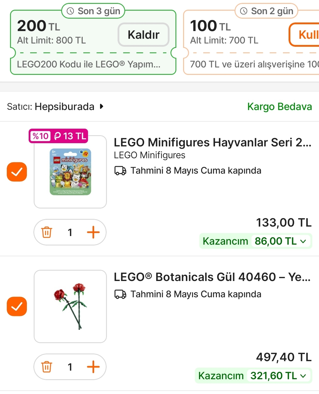 Hepsiburada 800/200 TL Lego indirim kodu geldii - Görsel 1