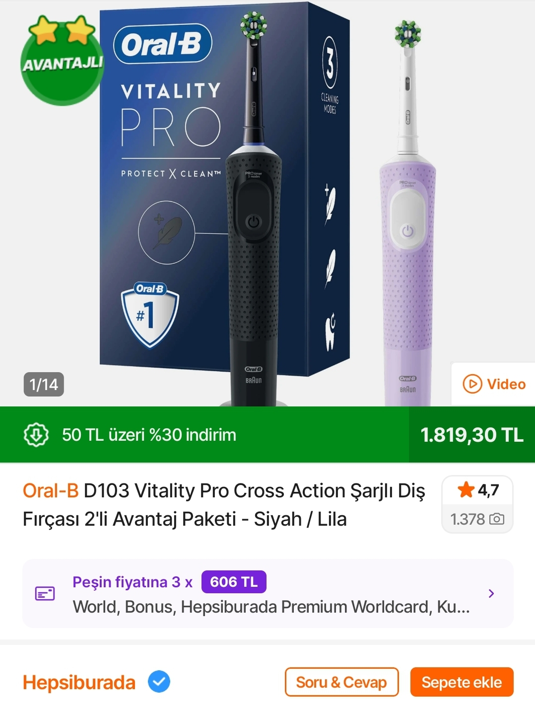 Oral-b 2 adet Şarjlı Diş Fırçası 1.819 TL - Görsel 1