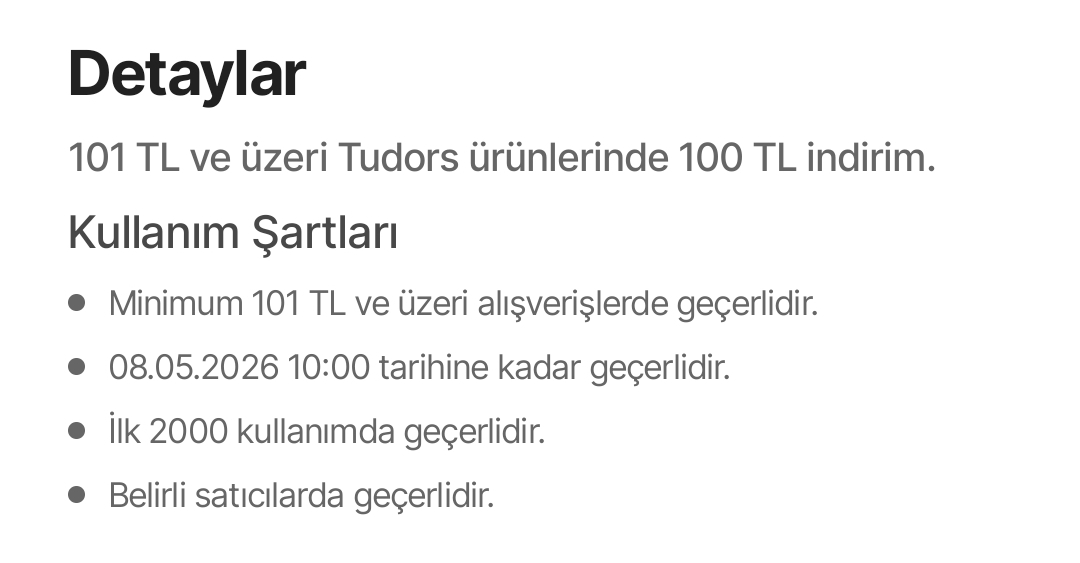 Tudors alt limitsiz 100 TL kupon - Görsel 1