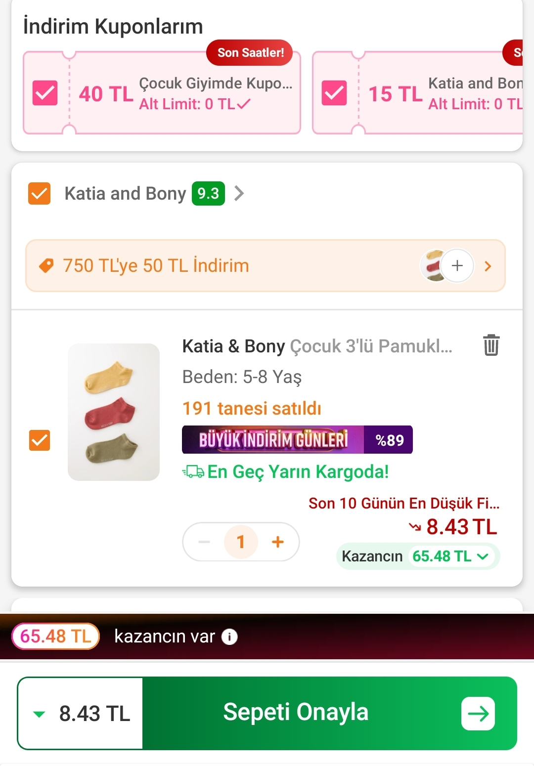 Koşş katia bony 3 adet çorap 8 TL - Görsel 1