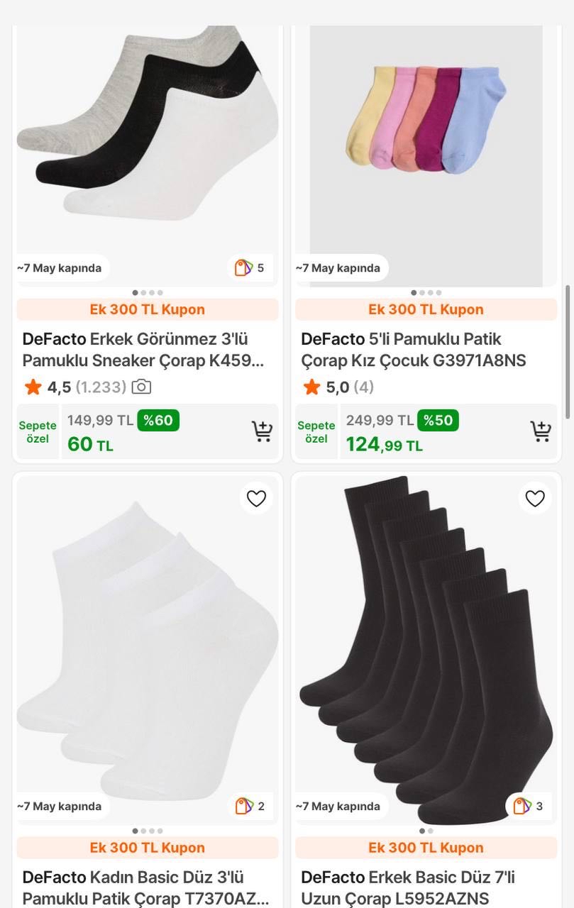 Defacto 3’lü Pamuklu Çorap  ✅Ürün Altındaki 25TL Kupon İle Sepette 35TL - Görsel 1