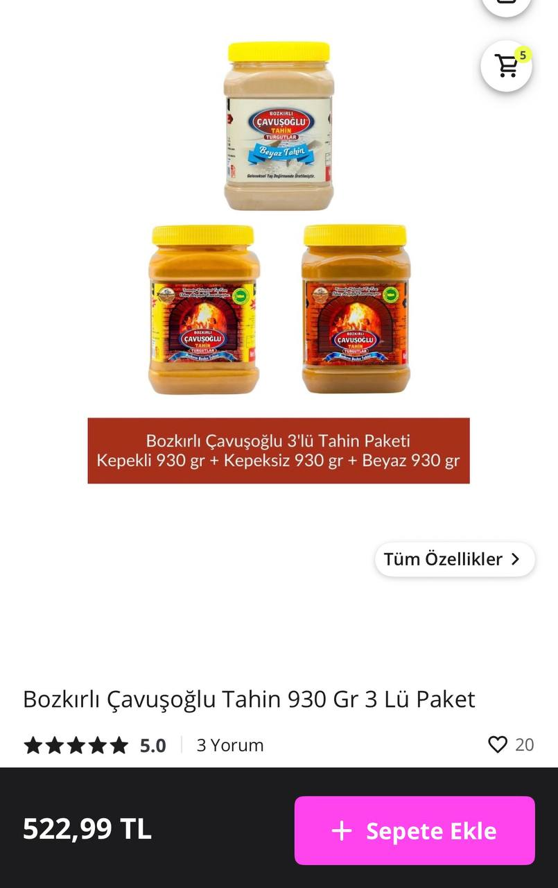 Bozkırlı Çavuşoğlu Tahin 930 Gr 3 Lü Paket

2 li alımda sepette tanımlı 200 TL kuponla 3 lü setin tanesi 422 TL
