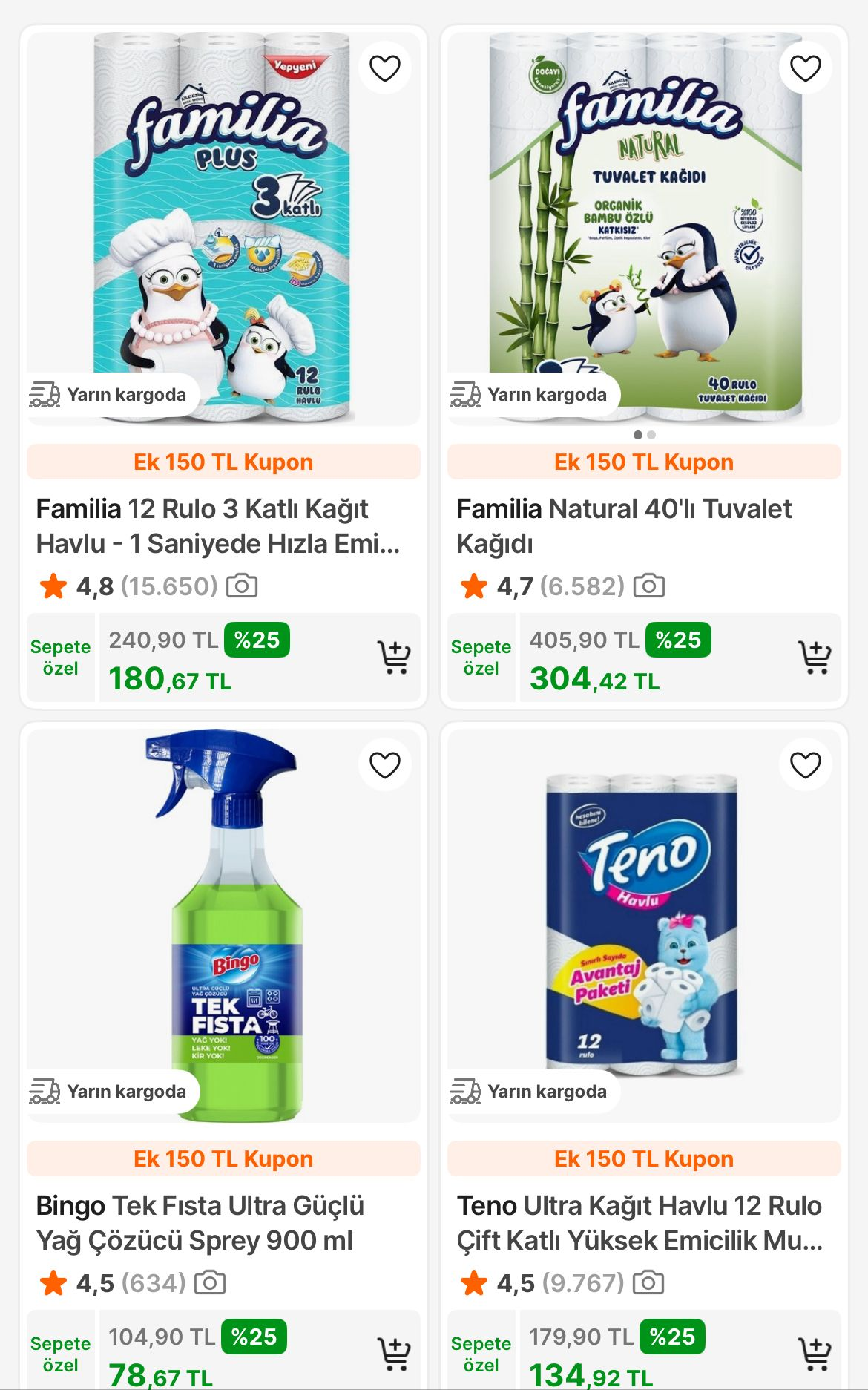 Familia,Bingo Papia Teno Sepette % 25 indirim + 750 TL ve üzeri alışverişlerde 150 TL Kupon - Görsel 1