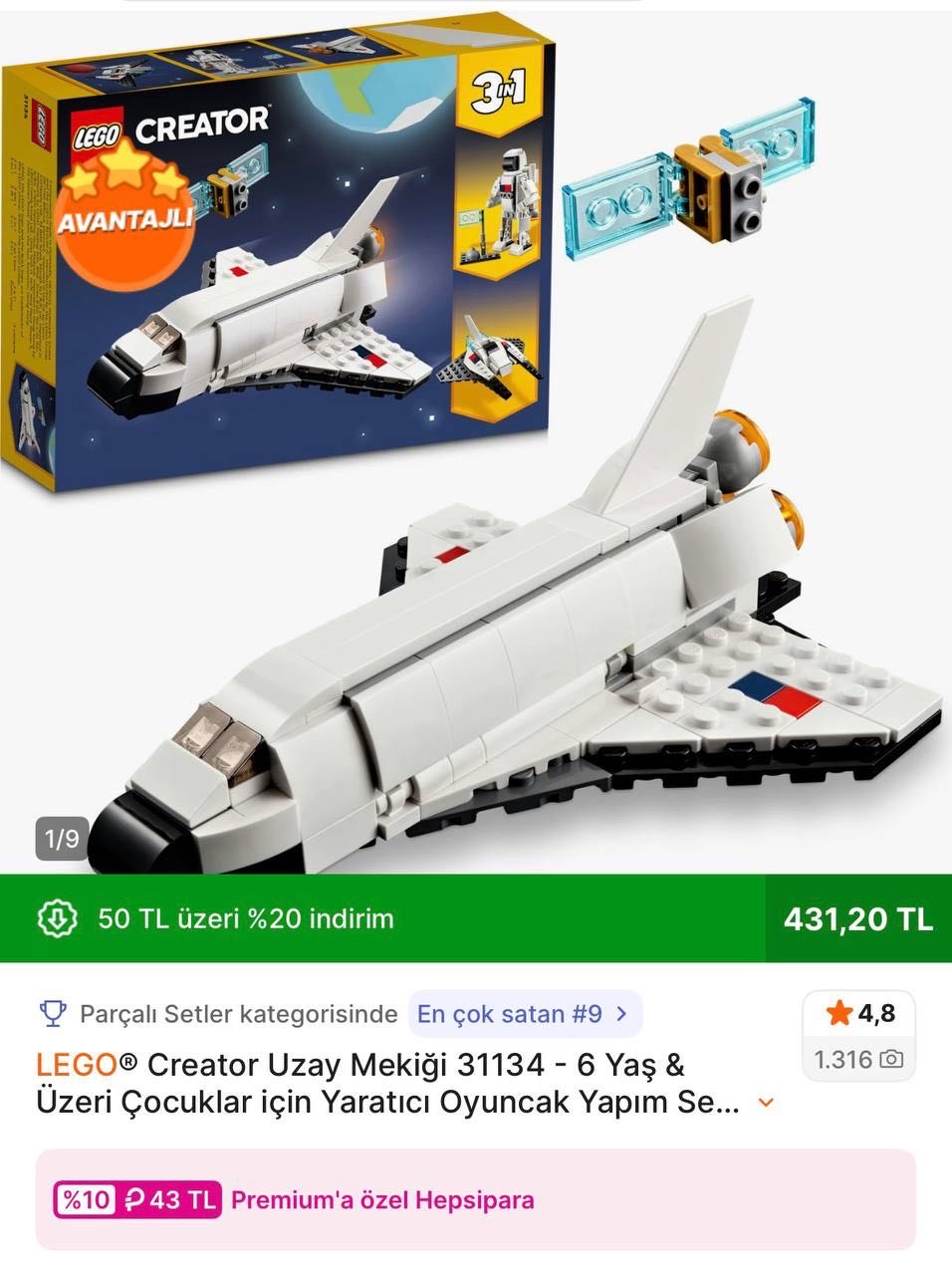 🔥 Linkteki Legolarda Sepette %20 İndirim Başladı❗️LEGO Creator Uzay Mekiği 31134 (144 Parça)  Sepette 431₺ - Görsel 1