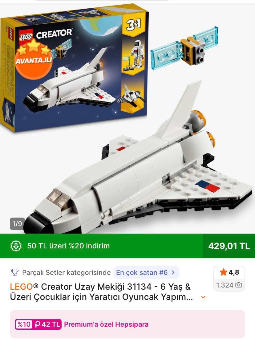 🔥 Linkteki Legolarda Sepette %20 İndirim Başladı❗️LEGO Creator Uzay Mekiği 31134 (144 Parça)  Sepette 429₺   ✅ Premiuma Özel 42₺ Hepsipara - Görsel 1