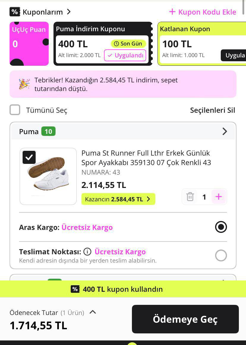 puma400 Kodu Puma Ürünlerinde 2.000/400TL İndirim Yapıyor - Görsel 1