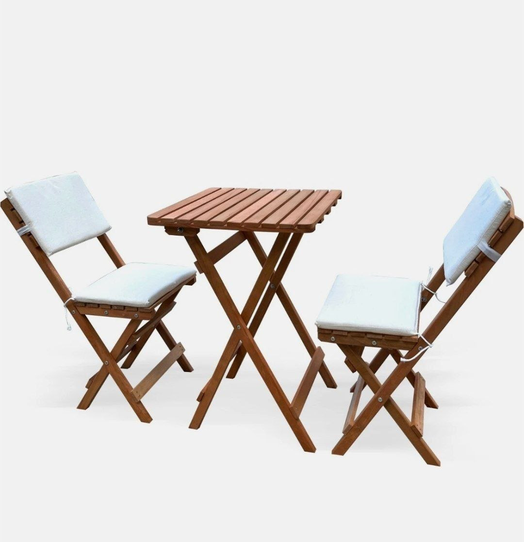 EVVON AHŞAP KATLANIR BİSTRO SET 2Lİ MİNDERLİ BALKON BAHÇE MOBİLYASI 3.299 TL - Görsel 1
