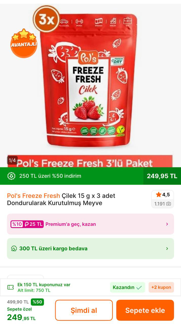 Pol’s Freeze Fresh 15Gr 3 Adet 249TL - 4’lü Alımda Set Fiyatı 211TL pol's ürünlerinde %50 indirim - Görsel 1