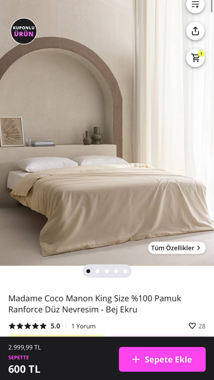 Madame Coco Manon King Size Düz Nevresim anne120 Kodu İle 480TL - Görsel 1