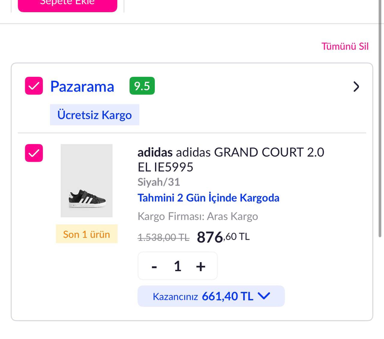 Pazarama Troy kart ile Adidas ayakkabılar 876 TL - Görsel 1
