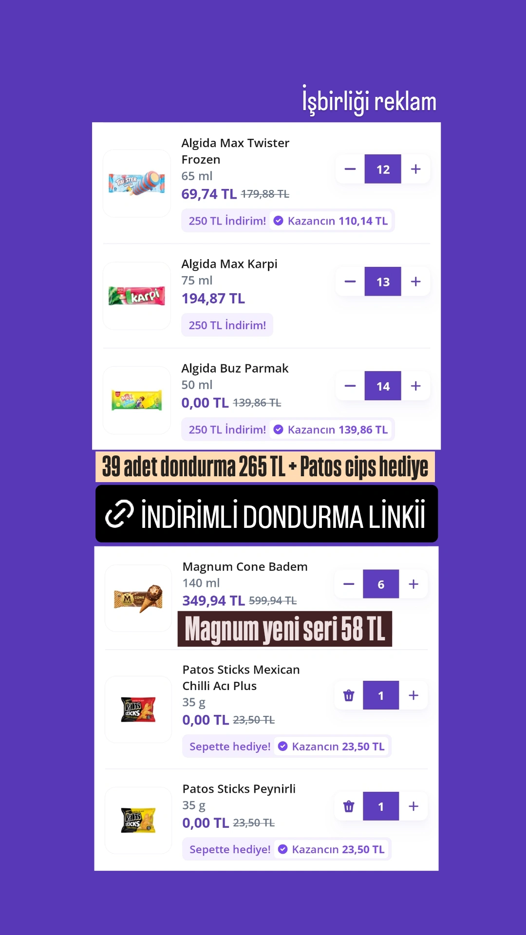 Getir'de 39 adet dondurma 265 TL - Görsel 1