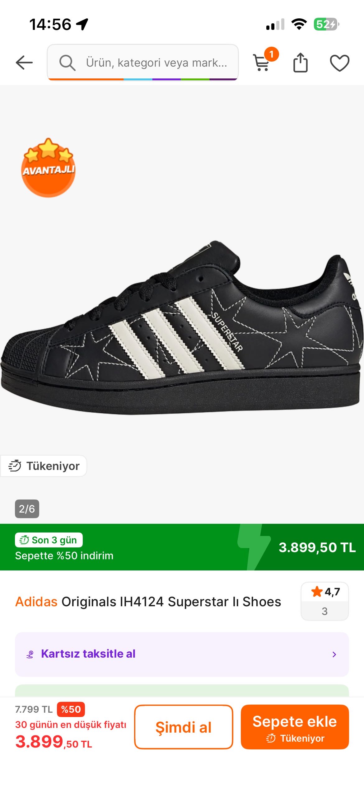 Adidas Originals  Superstar ayakkabı 3899 tl ye düştü 
Sezon sonu %50 indirim devam ediyor