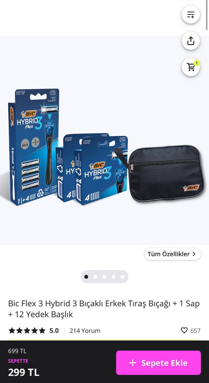 Bic Flex 3 Hybrid 3 Bıçaklı Erkek Tıraş Bıçağı + 1 Sap + 12 Yedek Başlık 299 TL’ye Düştü - Görsel 1