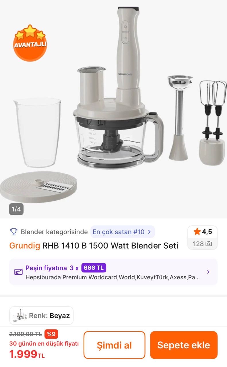 🔥Grundig 1500W Blender Set 

🔻1.999TL’ye Düştü - Piyasası 2.399TL+