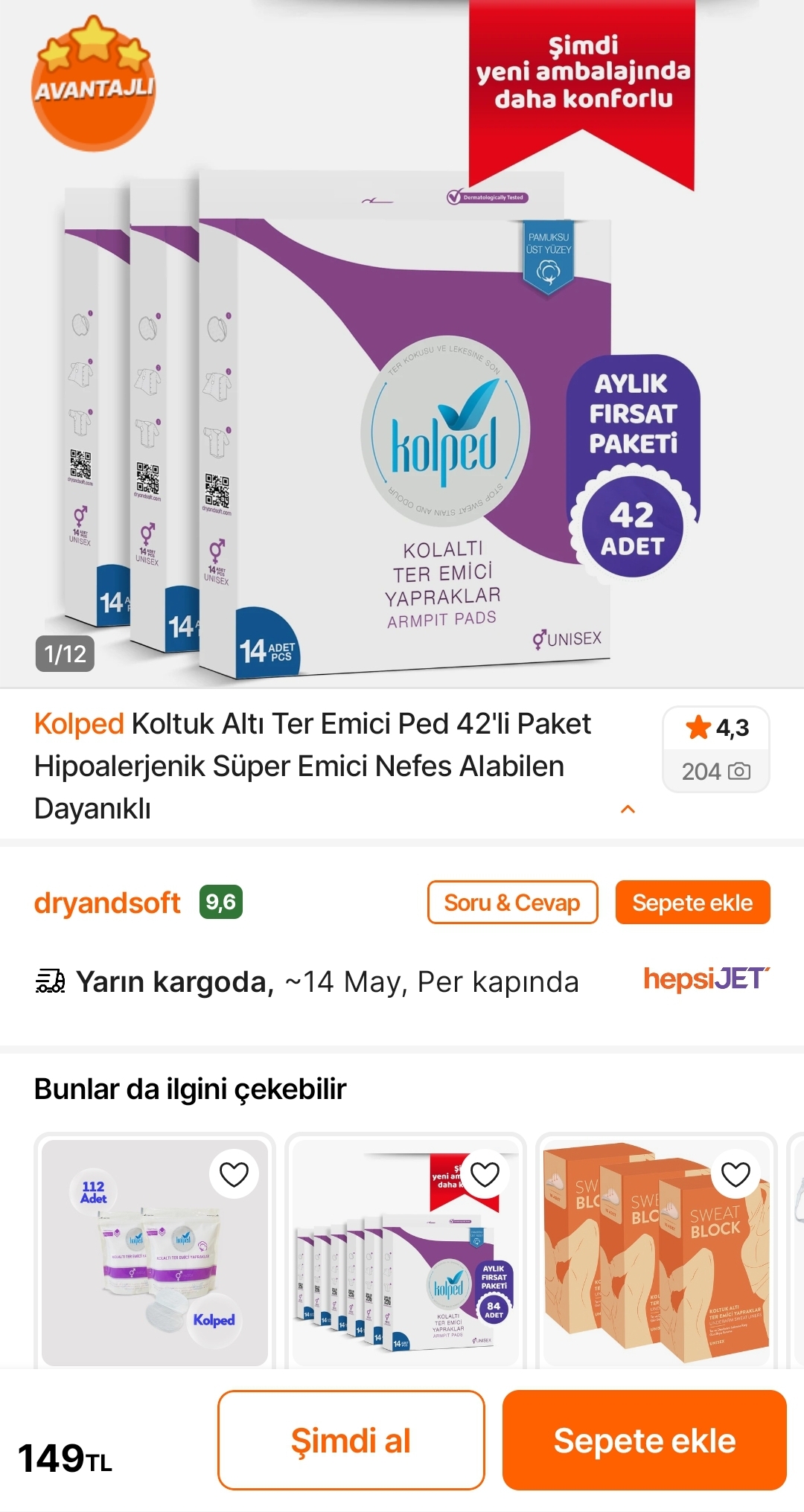 Kol altı ter emici 42'li ped 149 TL - Görsel 1