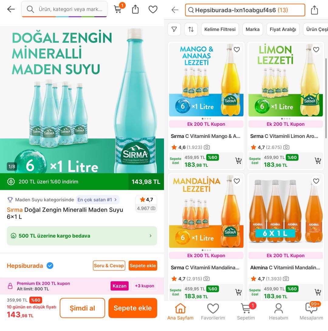 🔥Sırma 6 Adet 1Lt Maden Suyu
✅3 Adet Alımda 100TL Kuponla Adedi 110TL’ye Geliyor - Görsel 1