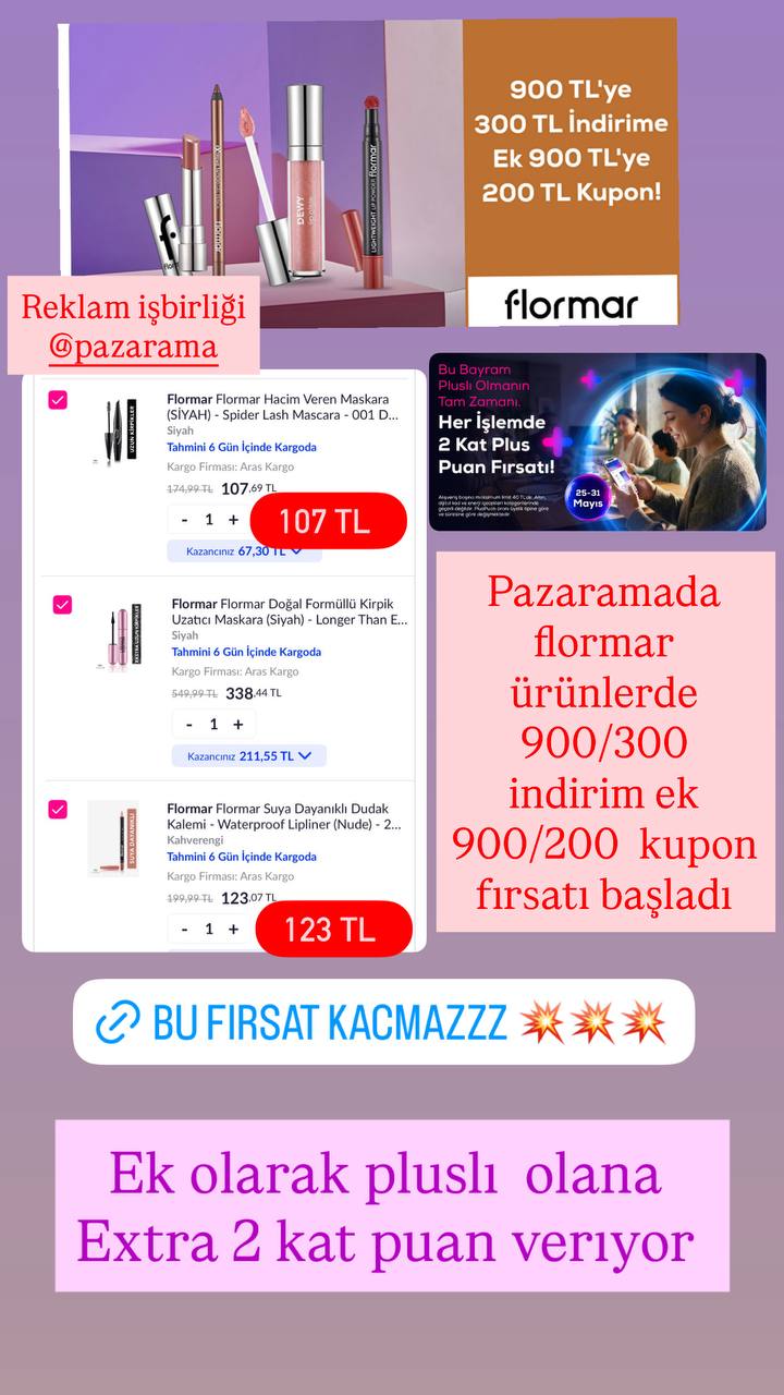 Pazarama flormar ürünlerine 900/300 indirime ek 200 kupon fırsatı - Görsel 1