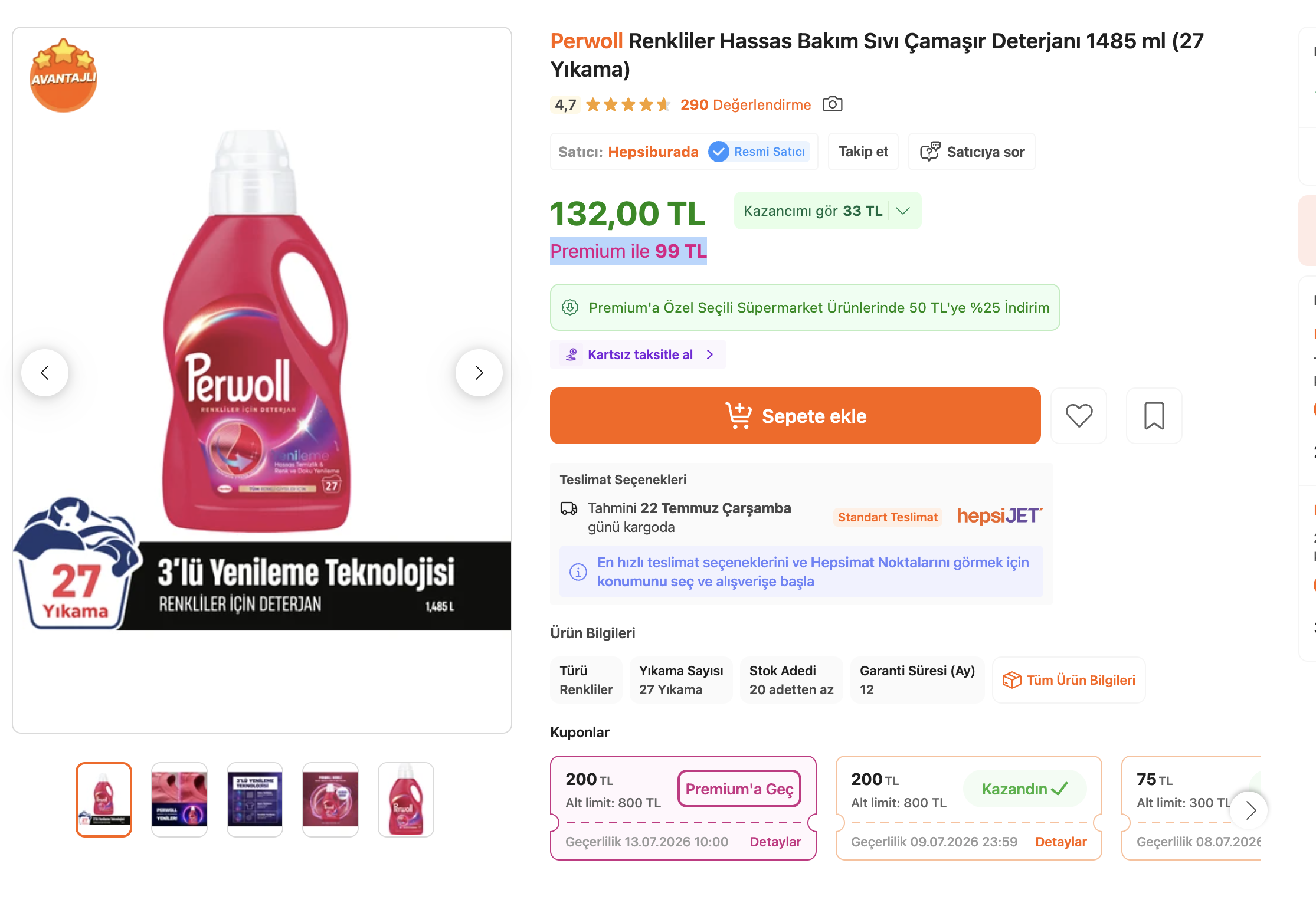 Perwoll Renkli Deterjanı 1485 ml 27 Yıkama 99TL + 800/200 indirim - Görsel 2